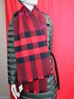 BURBERRY LASH FRINGE GIANT RED WOOL CASHMERE NOVA CHECK EXPLODED SCARF 176X28 CM