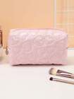 Baby Pink Heart Quilted Makeup Bag Cosmetic Organizer Toiletries Bag Makeup