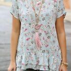 Peach Love Size Large Floral Printed Short Sleeve Ruffle Crew Neck Babydoll Top