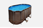 Large 14 ft. Brown Oval Steel Frame Above Ground Swimming Pool with accessories