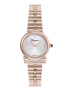 Ferragamo Womens Gancini Horizontal Rose Gold 22.5mm Bracelet Fashion Watch