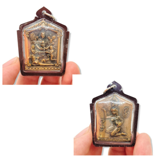 Thai Amulet Khun Phaen Kruba Kritsana behind Maetakhian Magic Talisman
