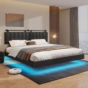 King Size Floating Bed Frame with LED Light, Modern Inspired Platform Bed Frame