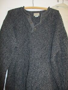 LL Bean Henley Sweater Men XL  Button Gray Black Marled Soft Cotton Vintage