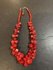 VINTAGE RED CORAL SILVER TONE CLASP NECKLACE