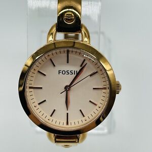 Fossil Watch Women Rose Gold tone 32mm Round White Dial Bracelet New Battery