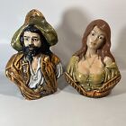 VTG PAIR HOLLAND MOLD PIRATE GYPSY WENCH CERAMIC STATUE FIGURINE BUST SET