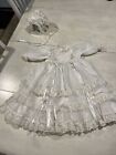 New ListingVintage Handmade Dress & Bonnet Baby Or Baby Doll Gown White Pink Roses