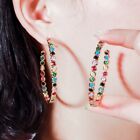 1.50Ct Round Cut Simulated Multicolor Stone Hoop Earrings 14K Yellow Gold Plated