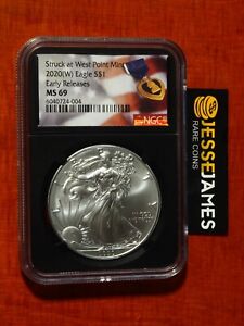 2020 (W) $1 AMERICAN SILVER EAGLE NGC MS69 ER STRUCK AT WEST POINT MINT LABEL