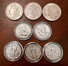 New ListingOld U.S. coins lot of 8 - 90% Silver, 1921 Morgan, Walkers & Franklins!