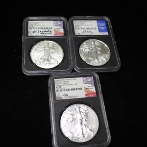 Lot of (3) 2021 (S) SILVER EAGLE NGC MS70 FDI ER T1 (3) Different Signatures