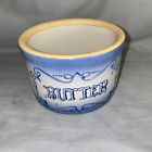 Vintage Clay City Pottery Indiana Butter Crock - Blue/White Kitchen Utensil Jar
