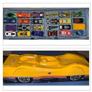Matchbox 48 Car Carry Case Shape of Yellow Car; 2 Trays & 24 Cars! Vintage!!