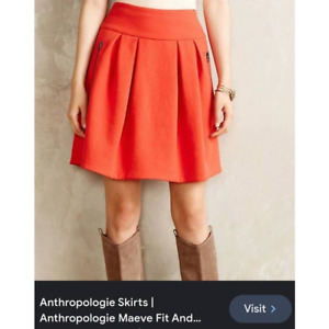 Anthropologie Maeve Women's Orange Pleated High Rise Mini Skirt. Size 8