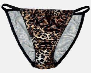 Satin String Bikini Panty Leopard Print L