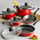 9 Piece Cookware Set Nonstick Pots and Pans Home Kitchen Cooking Non Stick, Red