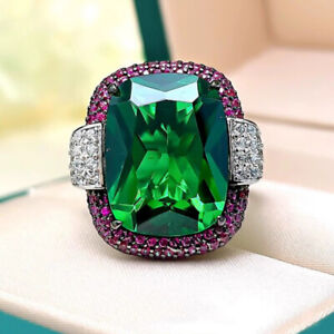 New Big Rectangle Green Citrine Gemstone Black Gold Fashion Women Silver Ring