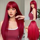 Light Wine Red Synthetic Wigs With Bangs for Women Long Straight Hair Wig Natura