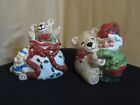 Fitz and Floyd Christmas Holiday Elf Salt Pepper Shakers - Handcrafted - 2003