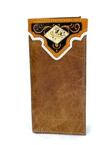 Western PU Leather Wallet Rooster Rodeo Bifold Checkbook Brown 7.5''Long
