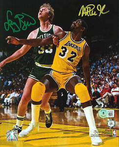 Magic Johnson & Larry Bird Authentic Signed 8x10 Vertical Boxout Photo BAS Wit