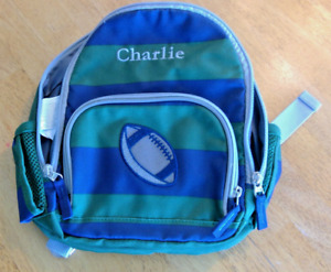 Childs Pottery Barn Football Backpack Personalized for Charlie