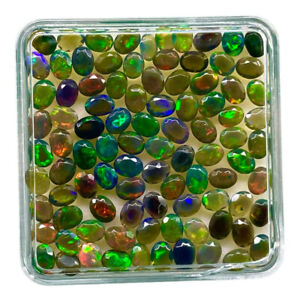 30 Pcs Natural Ethopian Black Opal 4x3mm Oval Cut Faceted Loose Gemstones Lot