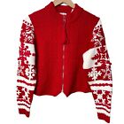 Michael Simon  Snowflake Embroidered Chunky Knit Cropped Sweater Coat Medium