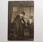Postcard Woman By Keyboard Piano Playing Musical Instrument German Vtg Antique