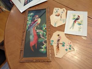 4 Vintage Bird Feather AWall Art 1 Framed MC Decorating