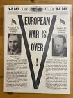 VINTAGE NEWSPAPER HEADLINE~WORLD WAR 2 VICTORY IN EUROPE V-E DAY WWII OVER 1945