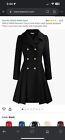 Grace Karin Black Trench Coat Notch Lapel Double Breasted A Line Pea Coat XL