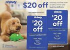 New Listing2-Chewy Coupons $20 off Order of $49+Free Ship-Now & Later-Exp. Ends of May/June