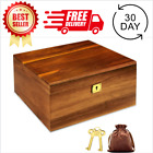 Wooden Storage Box with Hinged Lid and Locking Key - Large Premium Acacia Keepsa