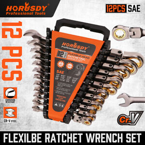 12PC Flex-Head Ratcheting Wrench Set Set w/ Organizer Metric/SAE 8-9mm 1/4”-7/8“