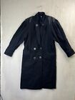 Billycoat Womens Wool Coat Leather Shoulder Double Breasted 80s Black Duster VTG