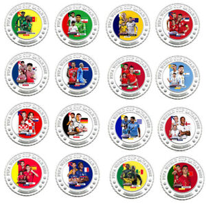 Collection 2022 Challenge Coin Football Qatar World Cup Teams Fans Silver Plated