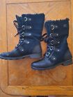 Sorel Black Leather Emilie Lace Up Boots sz 10 suede tie winter lined