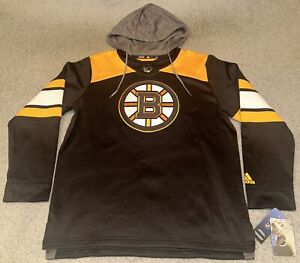 Men's Adidas Black Boston Bruins Large NHL Jersey Pullover Hoodie Hood NWT 🔥