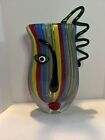Murano Glass Vase with Half Face Vibrant Rainbow Color Design & Org. Box H 11”