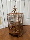 Vintage Asian Round Carved Bamboo Wooden Bird Cage (Large)