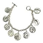 Roman Two Sided Coin Charm Bracelet Alexander the Great Tyche Hadrian 7 1/4 inch