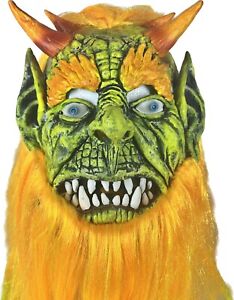 Vintage Fun World Mask Green Demon w/Orange Hair Halloween Namahage Ogre Troll