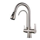 3 Way Kitchen Sink Faucet with Drinking Water Faucet, 2 Handle 3 in 1 Pull Do...