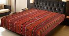 Embroidery Queen Kantha Quilt Bedspread Bohemian Cotton Red Boho Gypsy Blanket
