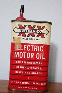 Vintage Triple-X Electric Motor Oil Advertising Oiler Tin Can Household