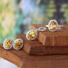 5 Ct Oval Simulated Citrine Women's Jewelry Set 14k White Gold Plated 18'' Chain