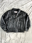 Perry Ellis Mens Large Black Genuine Leather Jacket Quilted Bomber Padded Biker