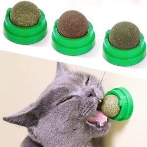 Rotatable Natural Catnip Wall Stick-on Ball Toy Scratchers Treats Healthy